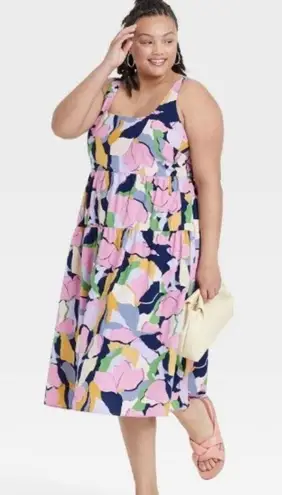 Ava & Viv Multicolor Floral Print Smocked Tie Back Tiered Midi Dress