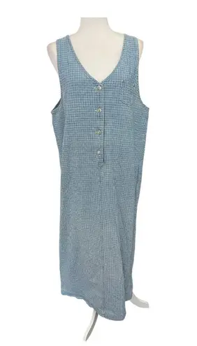 Vintage Gingham Maxi Dress (White & Blue) Large Cotton Blue