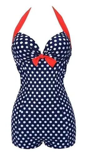Women’s Swimsuit Bathers Halter Neck Boy Leg with Spots Size 6