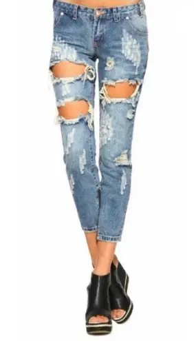 One Teaspoon  Jeans Trashed Freebird Distressed Ripped Skinny Crop Zip Ankle 26