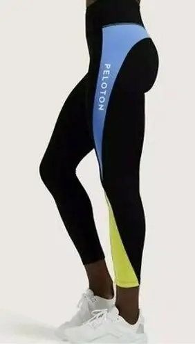 Peloton Colorblock Speed Logo Leggings Womens XS Black Blue Yellow High Rise NEW