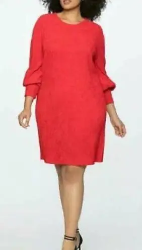 Eloquii Red Long Puff Sleeve Ribbed Shift Dress Sz.14/16