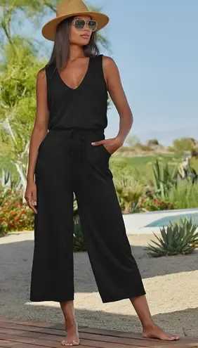 Becca Black V-Neck Jumpsuit with Tie Belt