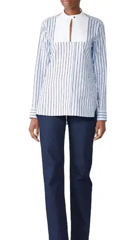 Rosetta Getty Tuxedo Shirt Women's 4 Blue White Long Sleeve High Neck Bib RTR