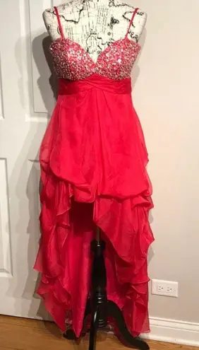 La Joi Mode La Joli Mode Colorful Coastal Chiffon Beads Embellished Vintage y2k High Low Formal Evening Draped Prom