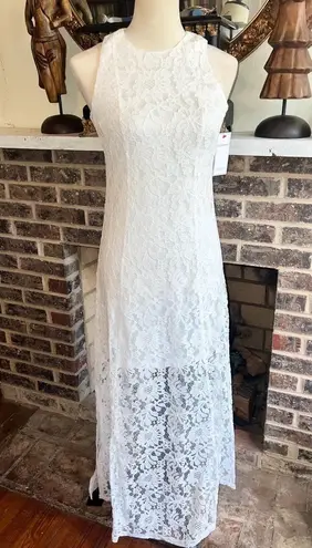 Aura RED DRESS White Lace Halter Neck Maxi Dress Sheer Split Hem Size XS