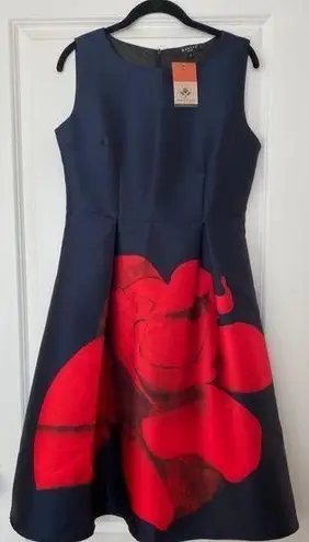 Beulah  navy dress with red rose - size L