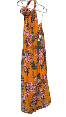 Farm Rio Wonderful Bouquet Halter Maxi Dress Floral in Bright Orange Large New