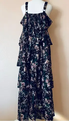Arula Black & Pink Velvet Floral Sleeveless Tiered Maxi Dress. Size 1X