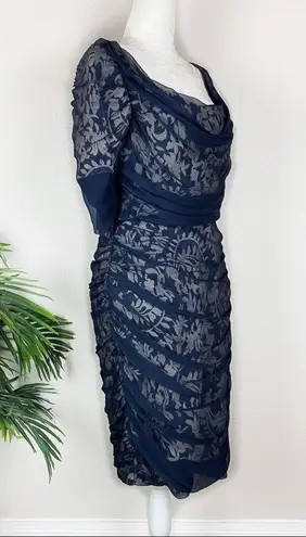 Tadashi Shoji blue embroidered mesh cascade dress