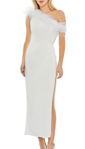 Mac Duggal Cocktail Feather-Trimmed One-Shoulder Dress