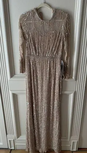 Mac Duggal 93629 Sequined Illusion Trumpet Gown Sz 8 NWT High Neck Long Sleeve