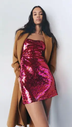 ZARA Pink and Red Sequin Dress