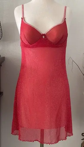 Cinema Etoile Red Shimmer Sheer Chemise Slip Size Medium Silver