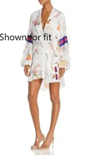 ROCOCO SAND S Mini Dress Wrap Ruffle Hem V Neck REVOLVE Sequin Applique