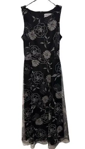 Jessica Howard Sleeveless Black White Floral Flowy Airy Maxi Dress 14 Like New