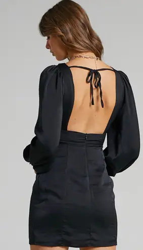 Showpo Black Dress Plunging Neckline With Balloon Sleeves