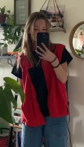 Vintage Kellysport Westcoast Wear Fleece Zip Up Red Vest with Pockets Sz Large