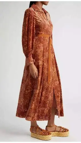Ulla Johnson Thalia Long Sleeve silk Velvet Burnout Shirtdress Sienna Size 2