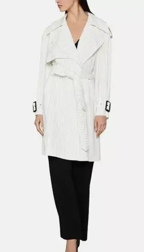 BCBGMAXAZRIA  Trench Coat Womens XS White Pinstripe Aurora Belted Jacket NWT $268