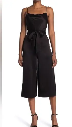 Alice + Olivia  Harmon Cropped Belted Wide Leg Gaucho Satin Jumpsuit Black Size 2 - Image 2