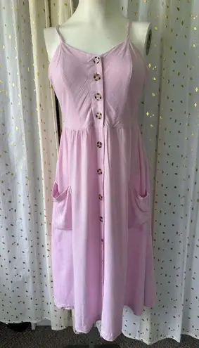 Good Luck Gem Nordstrom NWT Pink Button Down Sleeveless Midi Sun Dress Pockets S