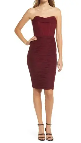 Lavish Lice Lavish Alice Mesh Corset Ruched Strapless Midi Dress in Burgundy Red Size 18