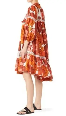 The Bar DODO OR Nell Burnt Orange White Floral Lace Cutout Oversized Dress Size S