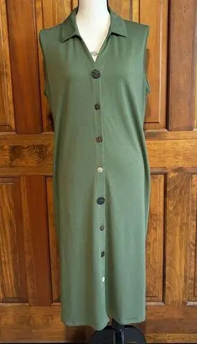 Soft Surroundings Green Sleeveless Maxi Dress Wooden Buttons Women's Size Large