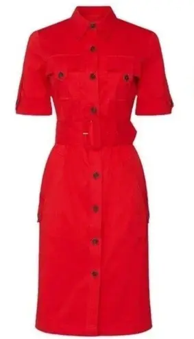 Derek Lam Collective Cherry Red Cotton Belted Utility Dress Size 52 IT | 16 US