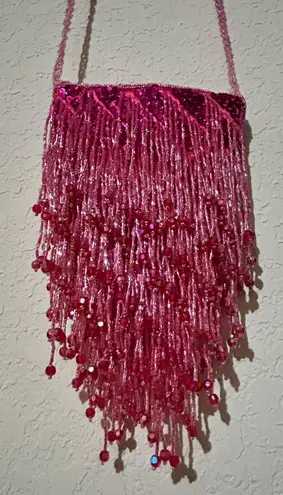 Y2K Barbie Pink Beaded Fringe Sequin Crossbody Mini Bag Purse