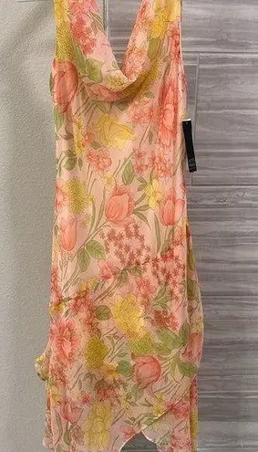 Alyn Paige Asymmetrical Yellow and Pink Sundress Cowl Neck