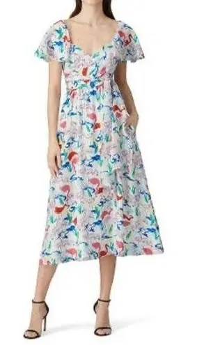 Tanya Taylor Tiegan Flamingo Print Silk Short Sleeve Midi Dress Size 6