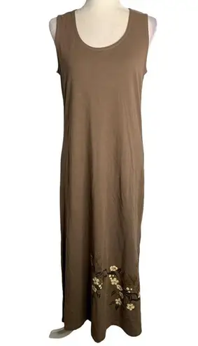 Vintage 90s Hand Painted Maxi Dress Set S Mocha Hawaiian Button Up Top Floral Brown