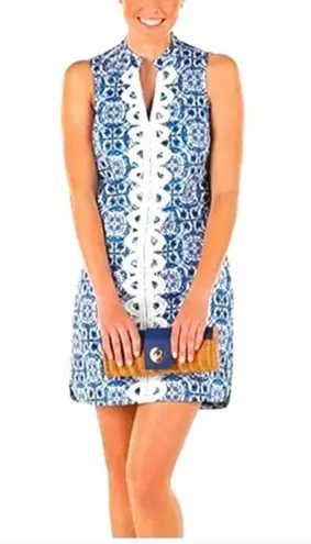 Mud Pie  'Mia' Sleeveless Crochet V Neck Shift Dress Size Small Blue China