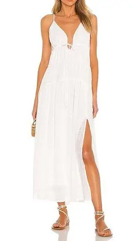 ASTR  the Label LIZBETH white gauze tie spaghetti strap plunge tiered maxi dress