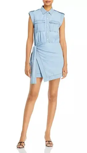 Derek Lam 10 Crosby Giselle Tie‑Front Cargo Mini Dress Light Wash Denim 6 NWT Blue