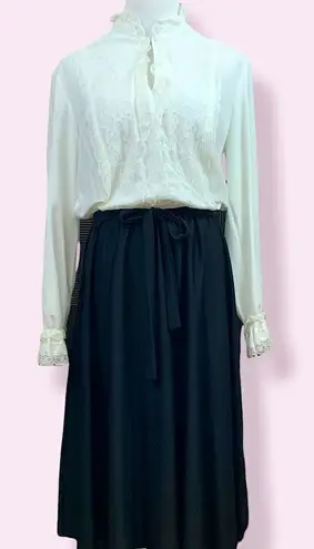 Vintage 70’s junior Sears Fashion Place Victorian style lace top midi dress Black Size 8