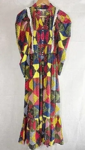 Doen Nicoletta Patchwork Print Organic Cotton Midi Dress Size Small