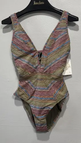Becca Rebecca Virtue Freespirit Plunge One Piece Swimsuit Sz M Multi Beach Pool - Image 1