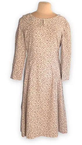 Vintage Prairie Floral Flannel Dress Long Sleeve Cottagecore Farmhouse Handmade Pink Size M