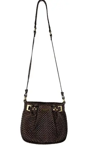 Brahmin  Crossbody Purse Brown Quilted Faux? Leather Strap Gold Hardware Zip FLAW