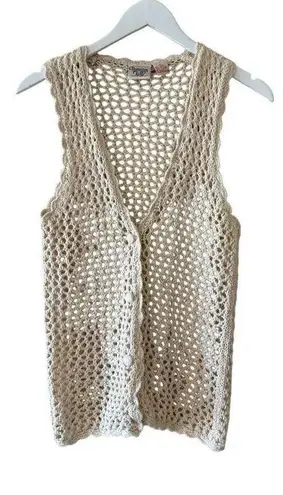 Huntington Ridge Ramie Cotton Cream Botton Boho Festival Crochet Vest M # 2244 Size M