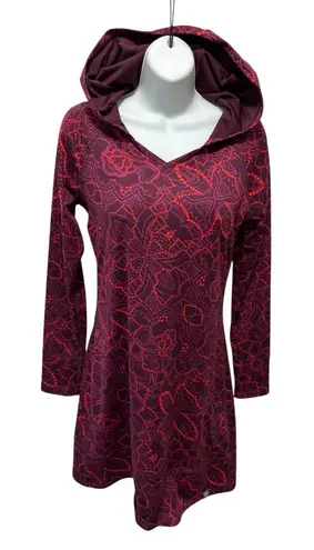 Title Nine Mercury Athletic Hoodie Dress Sz S LS Purple Red Printed Sporty