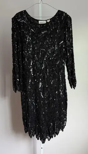 Swee Lo Vintage Dress 100% Silk Sequin Dress Long Sleeve Party Cocktail size S Black