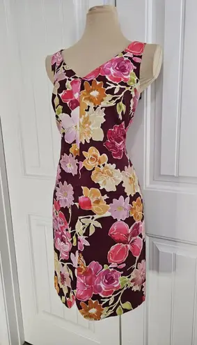 David Meister NWT Silk Floral Sheath Dress V-neck Sz 6 Made In The USA