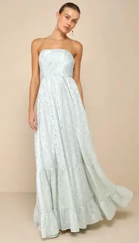 Lulus Elegant Sage Jacquard Floral Strapless Maxi Dress