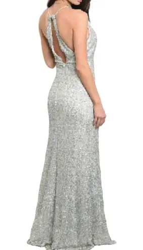 Spy Zone Exchange Sequin Surplice High Leg Slit Gown Silver Size Medium NWT