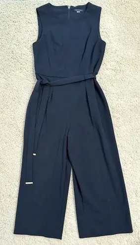 Tommy Hilfiger  Navy Tie-waist Sleeveless Crew Neck Wide Leg Cropped Jumpsuit 10