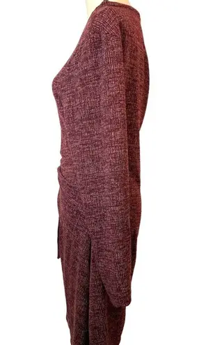 Ces Femme Burgundy Black Heathered Side Tie Long Sleeve Sweater Dress Size XL